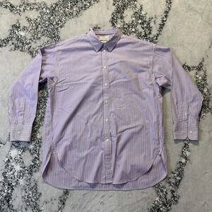 J Crew Shirt Womens Size 8 Purple Striped Relaxed Button Down 100% Cotton